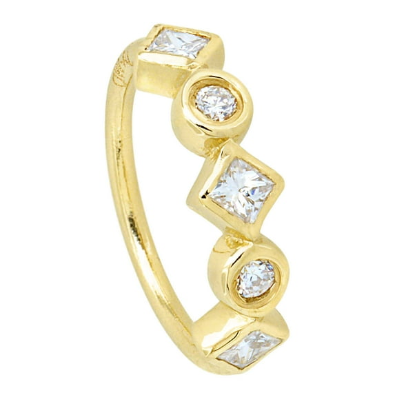 20G 14K Yellow Gold Bezel Set Round & Princess Cut Diamond Nose Hoop Ring Twist-open 5/16"(8mm) Unisex Nose Ring 14KNH104BZWA-YWD