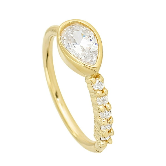 20G 14K Yellow Gold Pear-shape CZ Nose Ring 8mm, Tear-drop Nose Hoop, Half-eternity Nostril Hoop