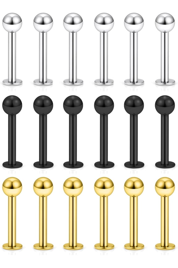 20G 16G 14G 12G Lip Labret Monroe Medusa Ring Studs 316L Surgical Steel Tragus Helix Cartilage Earring Tongue Cheek Dimple Piercings Jewelry Bar Length 6mm 8mm 10mm 12mm 14mm 16mm 19mm 18PCS[t969]