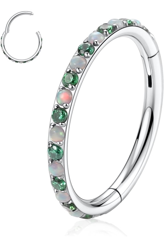 20G 18G 16G 14G CZ/Opal Stainless Steel Seamless Hinged Segment Clicker Ring Septum Conch Helix Cartilage Nose Ring Piercing 6/7/8//9/10/12mm[j194]