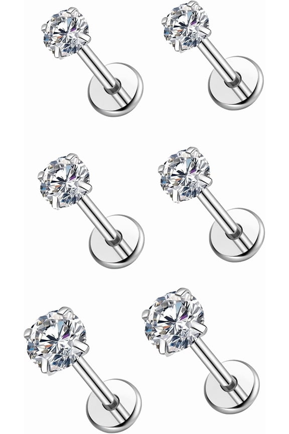 20G/18G/16G Pro G23 Titanium Flat Back Earrings Stud Threadless Tragus Labret Cartilage Lip Medusa Conch Body Piercing Jewelry Hypoallergenic for Women Men[b989]