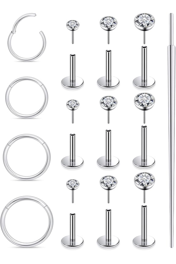 20G 18G 16G Threadless Flat Back Earrings Nose Studs 316L Surgical Steel Tragus Forward Helix Conch Cartilage Lobe Earrings Stud Medusa Labret Lip Ring Piercing Jewelry Hoops For Women Men[o503]