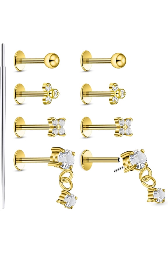 20G 18G 16G Threadless Flat Back Earrings Nose Studs 316L Surgical Steel Tragus Forward Helix Conch Cartilage Lobe Earrings Stud Medusa Labret Monroe Lip Ring Piercing Jewelry For Women Men[b549]