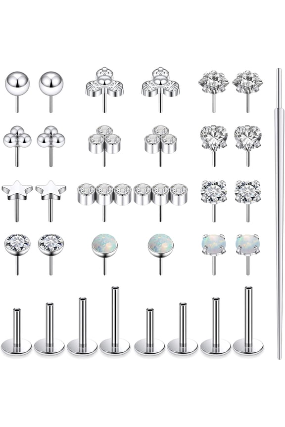 20G 18G 16G Threadless Flat Back Earrings Nose Studs 316L Surgical Steel Tragus Forward Helix Conch Cartilage Lobe Earrings Stud Medusa Labret Monroe Lip Ring Piercing Jewelry For Women Men[d439]