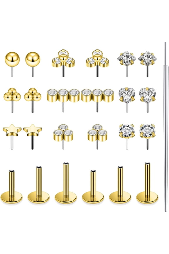 20G 18G 16G Threadless Flat Back Earrings Nose Studs 316L Surgical Steel Tragus Forward Helix Conch Cartilage Lobe Earrings Stud Medusa Labret Monroe Lip Ring Piercing Jewelry For Women Men[g633]