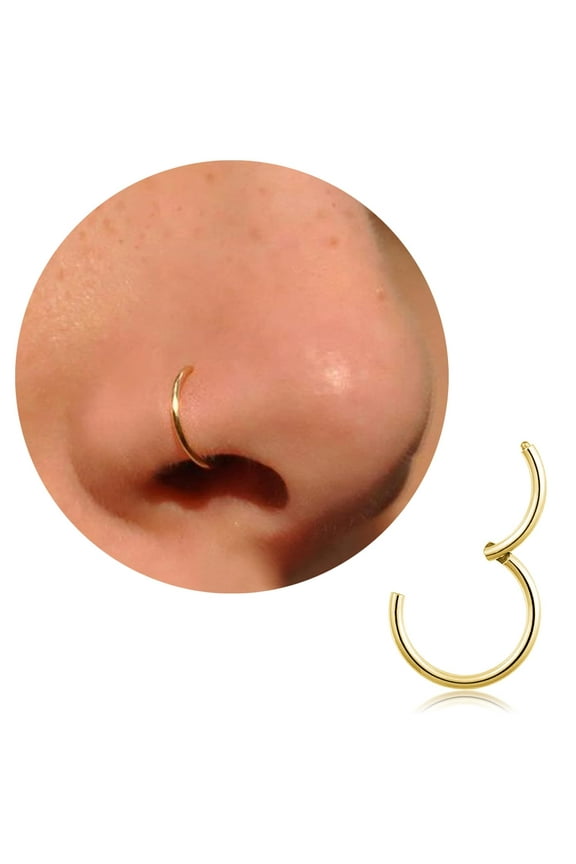 20G 18G 16G Titanium Nose Ring Hoop, Cartilage Hoop Earrings for Women Men Silver Gold Nose Ring Septum Ring Tragus Conch Helix Daith Lip Piercing Jewelry 6mm/7mm/8mm/9mm/10mm (Gold-20g, 7mm)