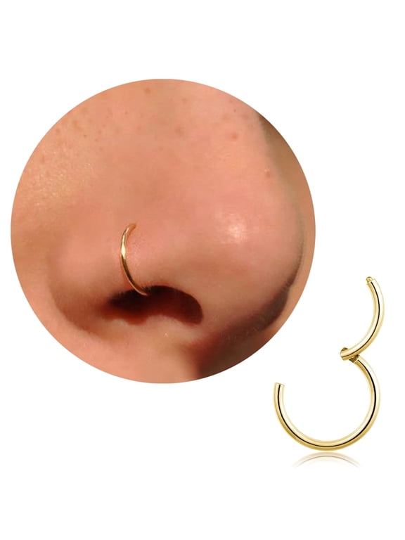 20G 18G 16G Titanium Nose Ring Hoop, Cartilage Hoop Earrings for Women Men Silver Gold Nose Ring Septum Ring Tragus Conch Helix Daith Lip Piercing Jewelry 6mm/7mm/8mm/9mm/10mm (Gold-20g, 7mm)