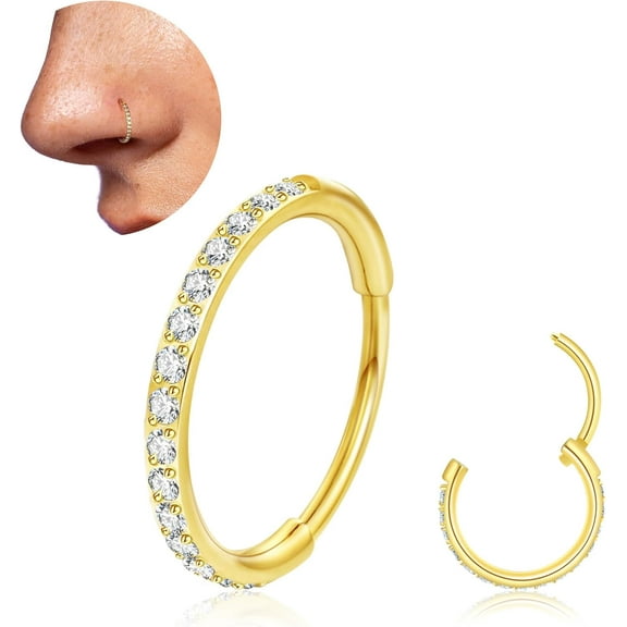 20G 18G Titanium Nose Ring Hoop, Cartilage Hoop Earrings for Women Men, Hinged Silver Gold CZ Nose Ring Upper Ear Tragus Daith Conch Helix Septum Nose Piercing Jewelry 6/8/10mm