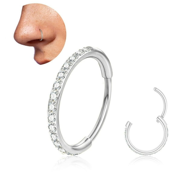 20G 18G Titanium Nose Ring Hoop, Cartilage Hoop Earrings for Women Men, Hinged Silver Gold CZ Nose Ring Upper Ear Tragus Daith Conch Helix Septum Ring Nose Piercing Jewelry 6/8/10mm (Silver, 20g-8mm)