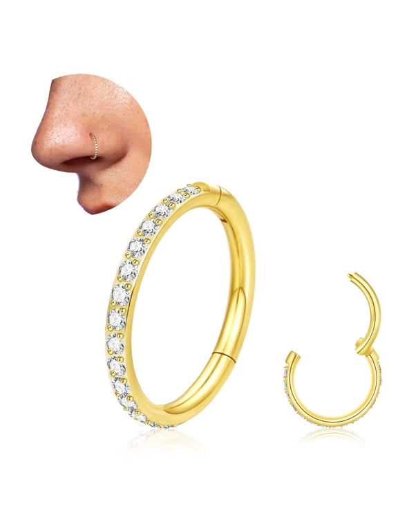 20G 18G Titanium Nose Ring Hoop, Cartilage Hoop Earrings for Women Men, Hinged Silver Gold CZ Nose Ring Upper Ear Tragus Daith Conch Helix Septum Ring Nose Piercing Jewelry 6/8/10mm (Silver, 20g-8mm)