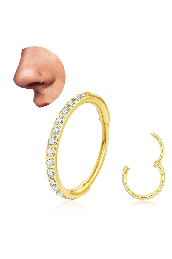 20G 18G Titanium Nose Ring Hoop, Cartilage Hoop Earrings for Women Men, Hinged Silver Gold CZ Nose Ring Upper Ear Tragus Daith Conch Helix Septum Ring Nose Piercing Jewelry 6/8/10mm (Silver, 20g-8mm)