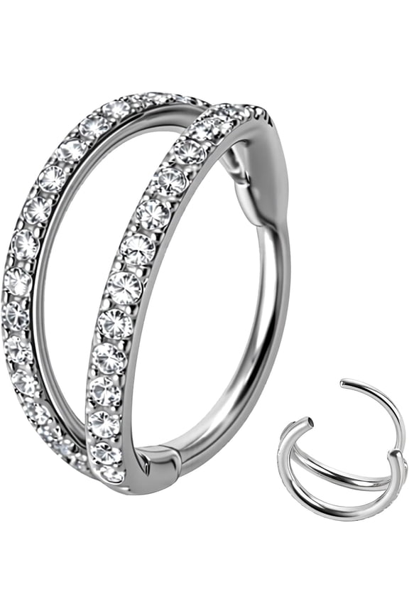20G CZ Hinged Nose Rings Hoop, 316L Surgical Stainless Steel Cartilage Earring, Septum Clicker Ring, Daith Helix Rook Tragus Conch Lip Lobe Piercing Jewelry