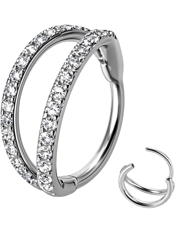 20G CZ Hinged Nose Rings Hoop, 316L Surgical Stainless Steel Cartilage Earring, Septum Clicker Ring, Daith Helix Rook Tragus Conch Lip Lobe Piercing Jewelry