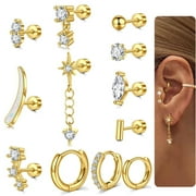 BRIANA WILLIAMS 20Gauge Cartilage Earrings for Women Flat Back-Hypoallergenic Surgical Stainless Steel Stud Hoop Cartilage Earring Set Daith Conch Tragus Helix Piercing Jewelry Single