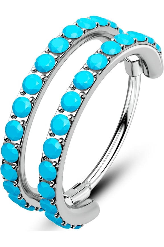 20G Double Nose Rings Hoops, Turquoise Nose Rings for Women Men, Daith Earrings, Tragus Rook Conch Helix Lip  ,316L Surgical Steel Hinged Segment Septum Hoop  6/7/8mm
