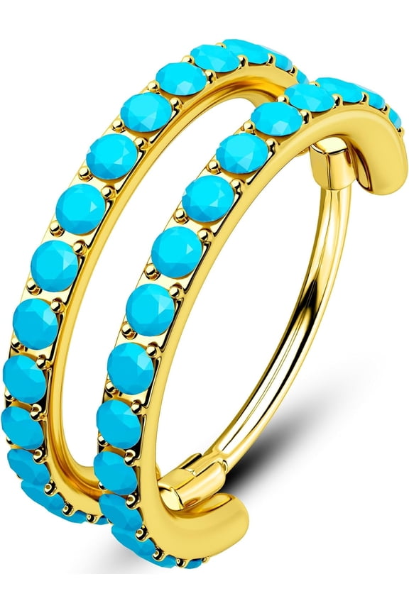 20G Double Nose Rings Hoops, Turquoise Nose Rings for Women Men, Daith Earrings, Tragus Rook Conch Helix Lip ,316L Surgical Steel Hinged Segment Septum Hoop 6/7/8mm