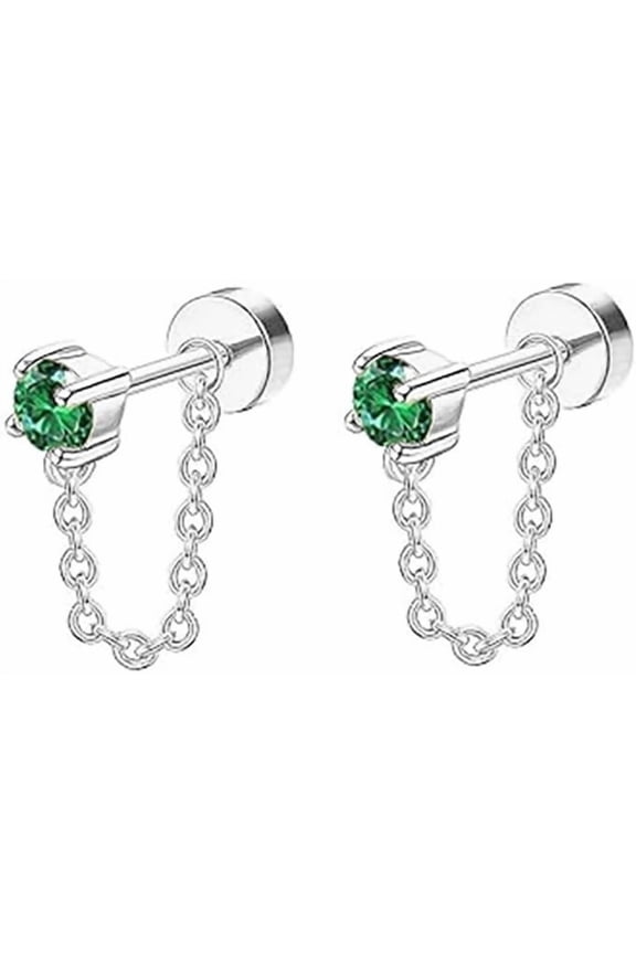 20G Emerald CZ Chain Dangle Cartilage Stud Earrings for, Style Y6246