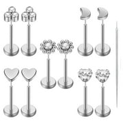 20G Flat Back Earrings Stud 316L Surgical Steel Nose Stud Rings Threadless Tragus Labret Cartilage Medusa Conch Body Piercing Jewelry Hypoallergenic for Women M