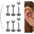 thumbnail image 1 of 20G Flat Back Earrings Stud Threadless Tragus Labret Cartilage Lip Medusa Conch Body Piercing Jewelry Hypoallergenic for Women Men, 1 of 6