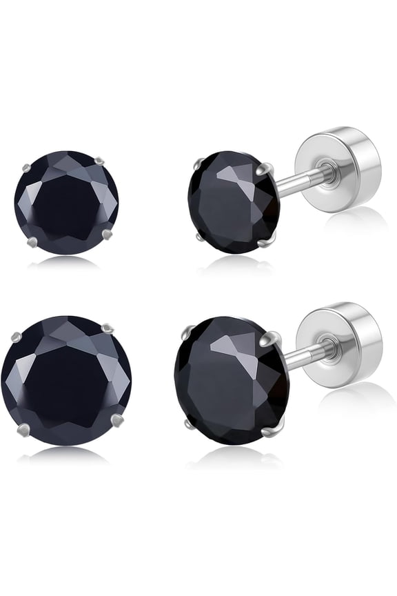 20G G23 Titanium Flat Back Stud Earrings, Silvery Tragus Labret Cartilage Helix Body Piercing Jewelry of 4-6MM Cubic Zirconia for Women Men