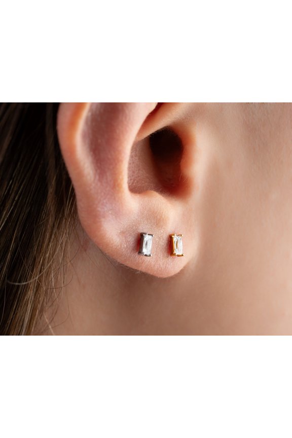 20G G23 titanium Baguette Push Pin Labret Threadless Flat Back Earring Tragus Stud rectangle CZ Stud Helix Stud Cartilage Stud