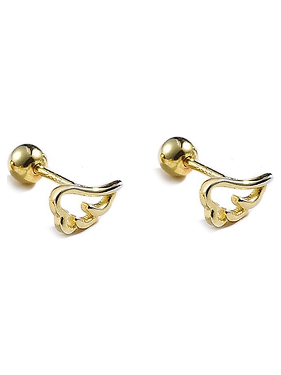 20G Gold Angel Wing Cartilage Tiny Stud Earrings for Women Sterling Silver Screw Back Conch Tragus Barbell Helix Studs