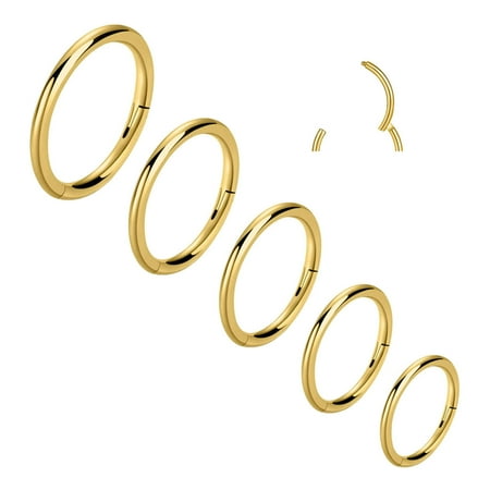 20G Hinged Nose Rings Hoop Surgical Steel Body Piercing Jewelry for Women Men Gold 5pcs