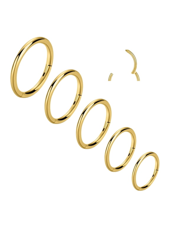 20G Hinged Nose Rings Hoop Surgical Steel Body Piercing Jewelry for Women Men Gold 5pcs