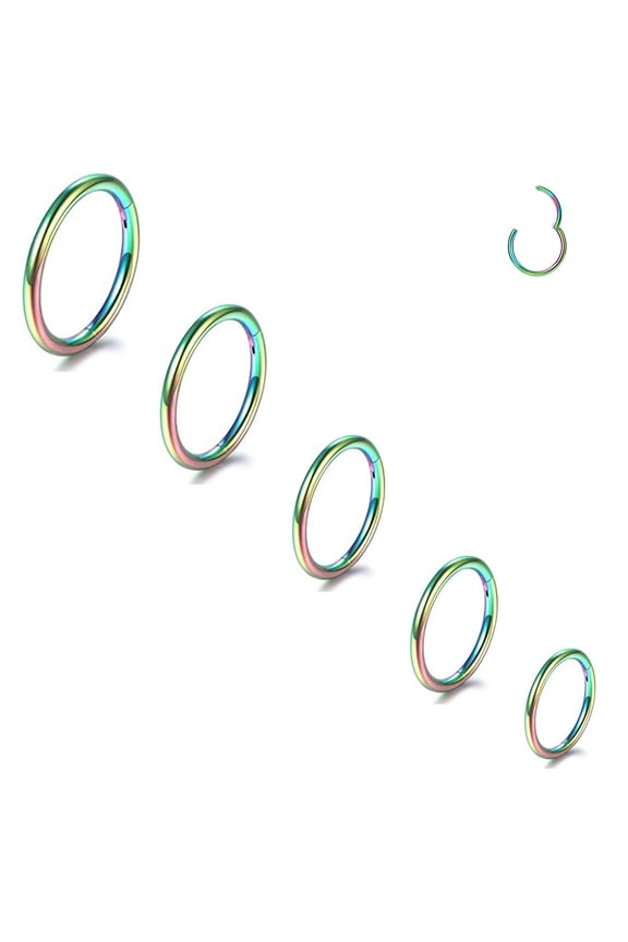 20G Hinged Nose Rings Hoop Surgical Steel Body Piercing Jewelry for Women Men Rainbow 5pcs