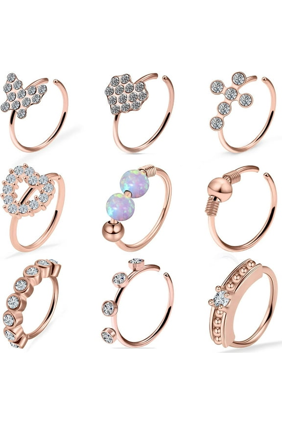 20G Hoop Nose Top Rings Stainless Steel Cartilage Helix Earrings Ear Nose Septum Lip Rings Body Piercing Jewelry suitable for Women Men 8mm[j405]