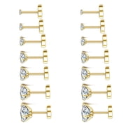 20G Hypoallergenic Flat Back Earrings for Women Men Silver Stainless Steel Stud Earrings Brithstone Cubic Zirconia Studs Surgical Steel Cartilage Earrings for S