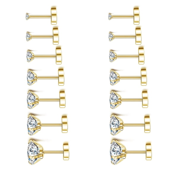 20G Hypoallergenic Flat Back Earrings for Women Men Silver Stainless Steel Stud Earrings Brithstone Cubic Zirconia Studs Surgical Steel Cartilage Earrings for Sensitive Ears