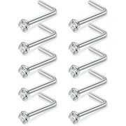 20G L Shaped Nose Studs 1.5mm Round White CZ Nose Rings Stud Briana Williams Piercing Jewelry