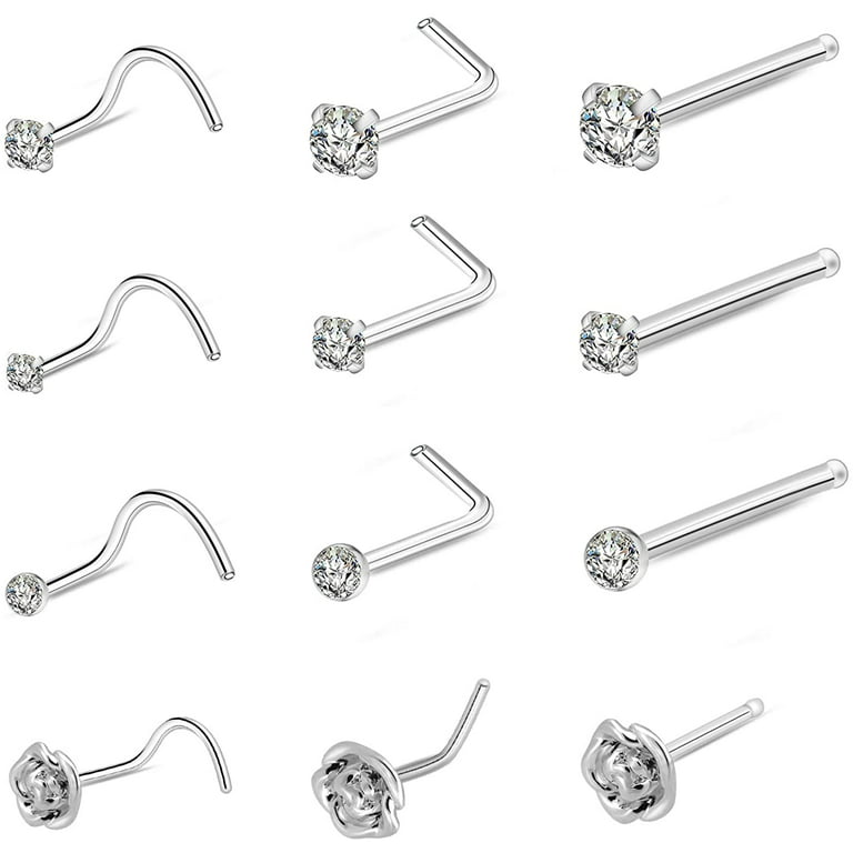 20G L Shaped Nose Studs Surgical Steel Nose Stud Set for Women CZ Nose  Rings Studs Corkscrew Nose Rings Set 