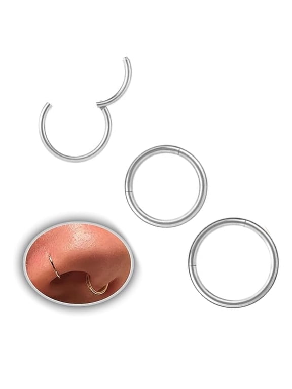 20G Nose Rings Hoop,Nose Studs Sets for Women Men,Stainless Steel Hinged Clicker Segment,Nose Rings Hoop Helix Cartilage Daith Tragus Sleeper Earrings(3pcs,6mm+8mm+10mm,Silver)