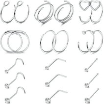 20G Nose Rings Hoops Stud Surgical Steel Hypoallergenic Nose Piercings Jewelry for Women Men