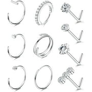 BRIANA WILLIAMS Hoop Screw Cubic Zirconia Surgical Steel 20G Nose Piercing Jewelry Set, 10