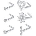 thumbnail image 1 of 20G Nose Rings Screw Rings Studs Surgical Steel Piercing Jewelry L Shaped Nose Studs Diamond Screw Nose Rings CZ Silver, 1 of 6