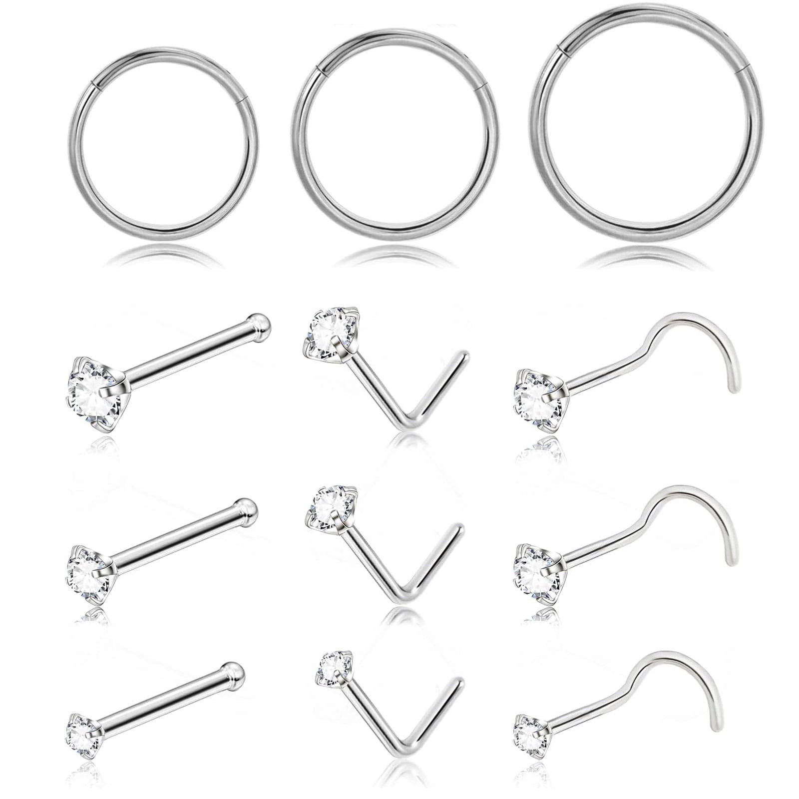 OUFER Black Nose Rings - 316L Surgical Steel Nasenpiercing Mit CZ Steinen