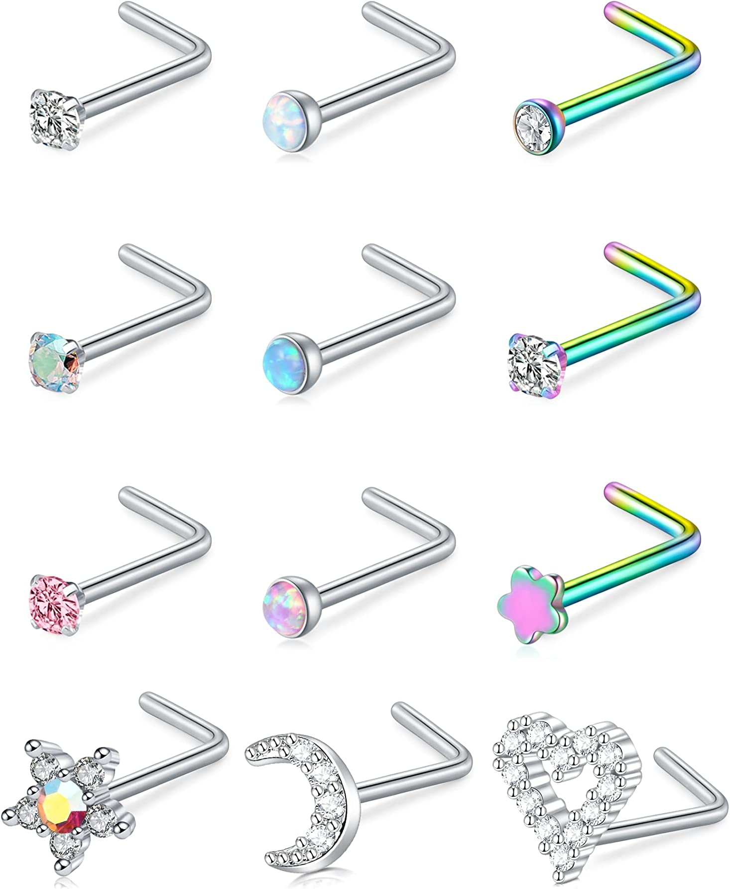 20G Nose Rings Studs Stainless Steel Diamond Nose Piercings For Men Women