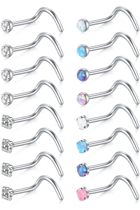 20G Nose Screw Studs Surgical Steel Nose Rings Piercing 2mm CZ Inlaid Opal Briana Williams Nose Ring