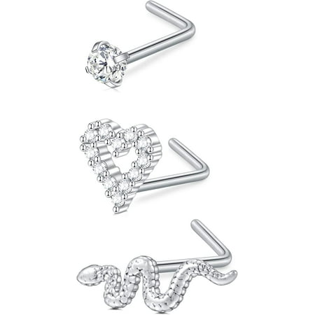 20G Nose Studs Stainless Steel L Shaped Nose Rings Studs for Women