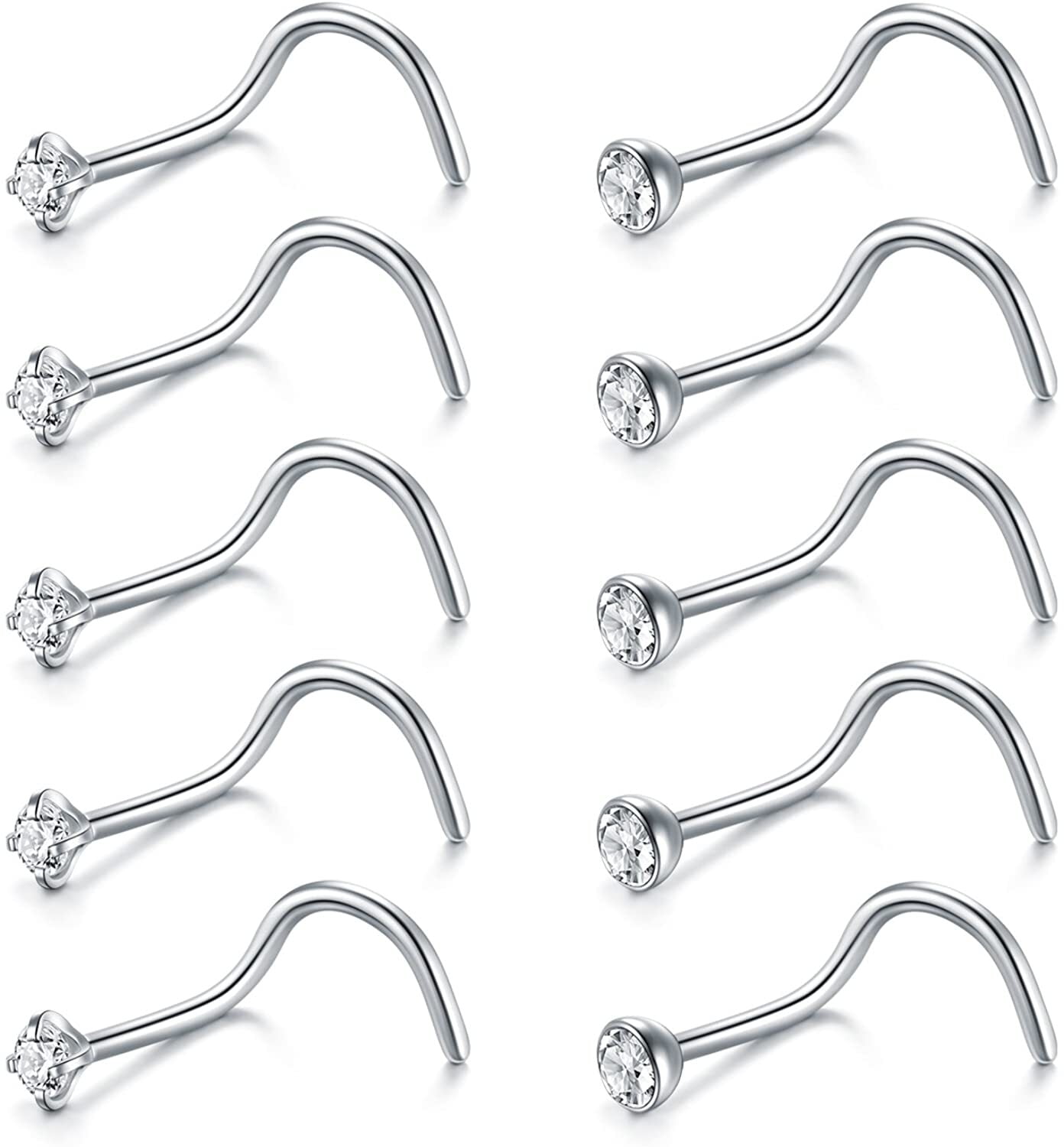20G Silver Corkscrew Nose Rings for Women CZ Nose Rings Briana Williams