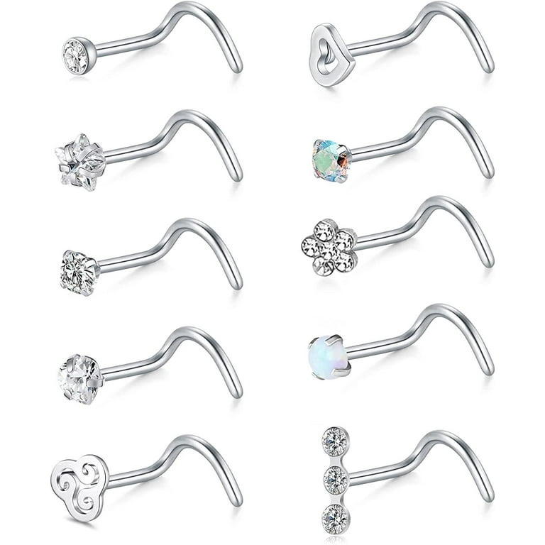 Black IP Surgical Steel Corkscrew White CZ Nose Stud Black IP Surgical Steel Corkscrew White CZ Nose Stud