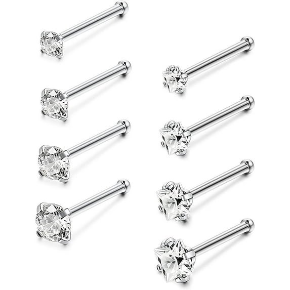 20G Stainless Steel ,Nose Rings Studs L-Shape Piercing Body Jewelry 1.5mm 2mm 2.5mm 3mm,8PC,3 colors