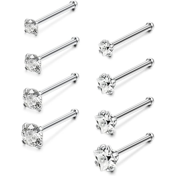 20G Stainless Steel ,Nose Rings Studs L-Shape Piercing Body Jewelry 1.5mm 2mm 2.5mm 3mm,8PC,3 colors