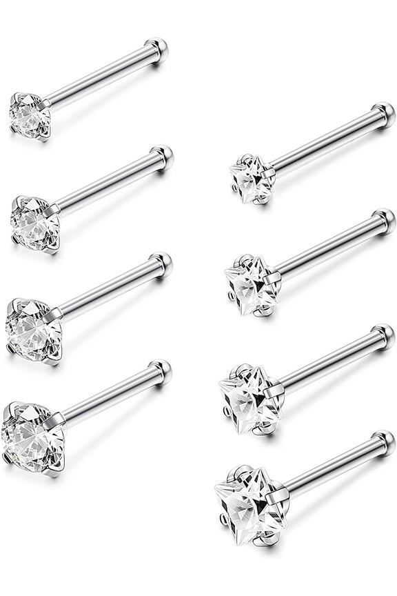 20G Stainless Steel ,Nose Rings Studs L-Shape Piercing Body Jewelry 1.5mm 2mm 2.5mm 3mm,8PC,3 colors