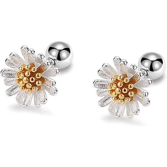 20G Tiny Cute Daisy Flower Earrings for Women 925 Sterling Silver Small Ball Screw Back Stud Cartilage Tragus Post Minimalist Floral Dainty Birthday Jewelry for Mother Sister