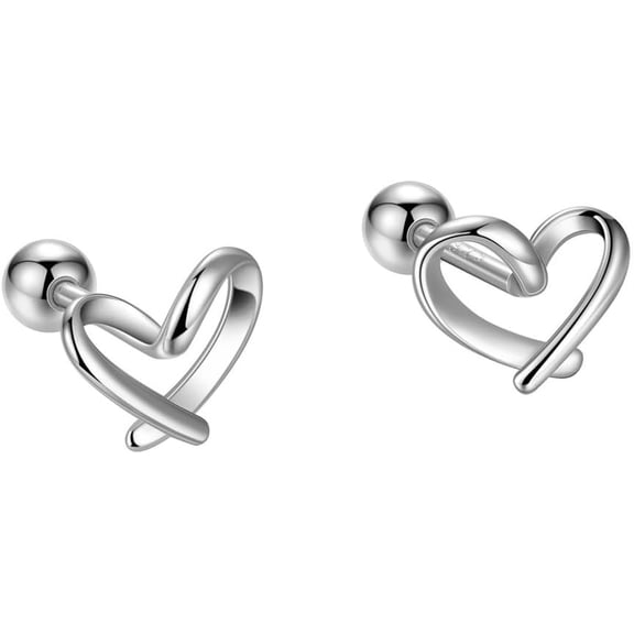 20G Tiny Cute Love Heart Stud Earrings for Women 925 Sterling Silver Small Ball Screw Back Studs Cartilage Tragus Post Minimalist Hollow Hearted Dainty Jewelry