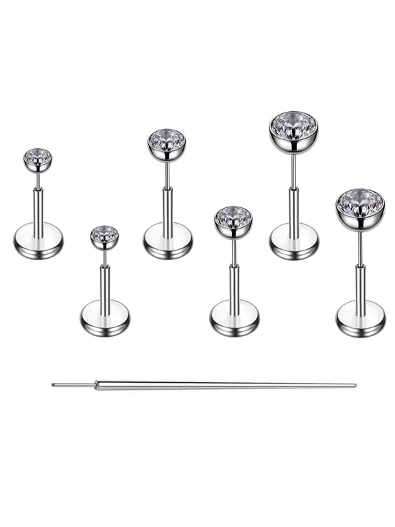 20G Titanium Flat Back Earring Studs Hypoallergenic Nose Jewelry for Women Men Silver(5mm)